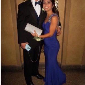 Royal blue Jersey backless mermaid prom dress